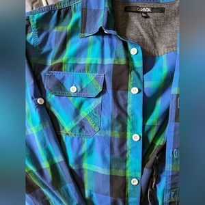 Plaid Blue Green Carbon Shirt Large